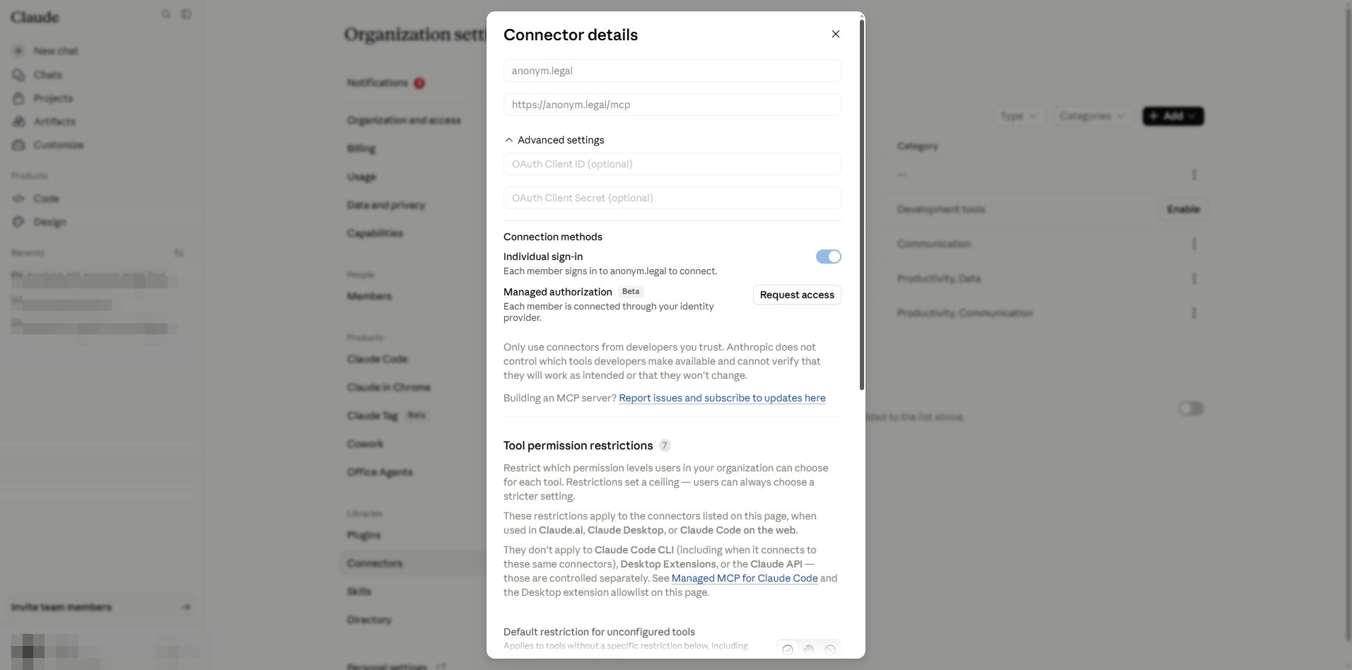Connector details, top