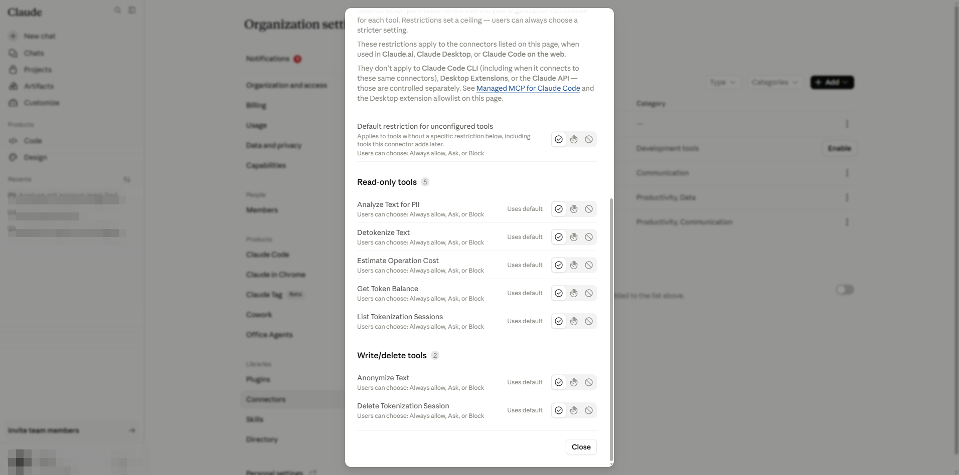 Read-only tools permission table